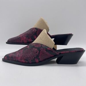 Asos Womens 6 Shoes Heeled Mules Snake Print Fuchsia Faux Leather Slides Western